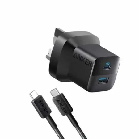 انكر راس شاحن قابل لطي 33W مدخلين بي دي ويواس بي مع كيبل تايب سي متر شحن سريع ضمان سنتين